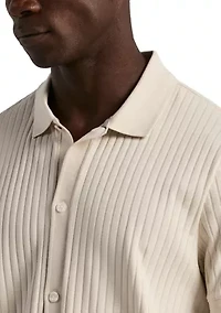 Men's Short Sleeve Vertical Ribbed Polo Shirt