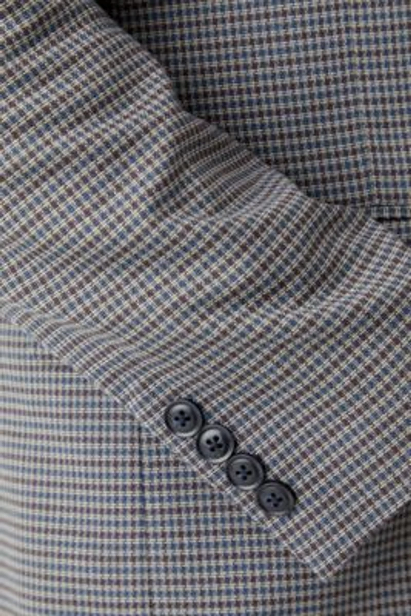 Tan Blue Check Printed Sportcoat