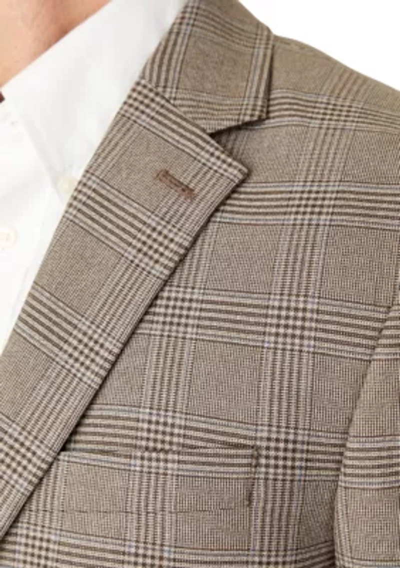 Tan Plaid Printed Sportcoat