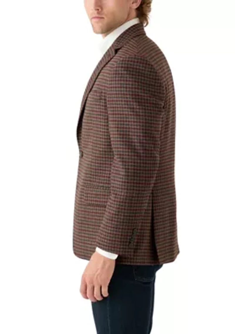 Burgundy Navy Brown Check Printed Sportcoat
