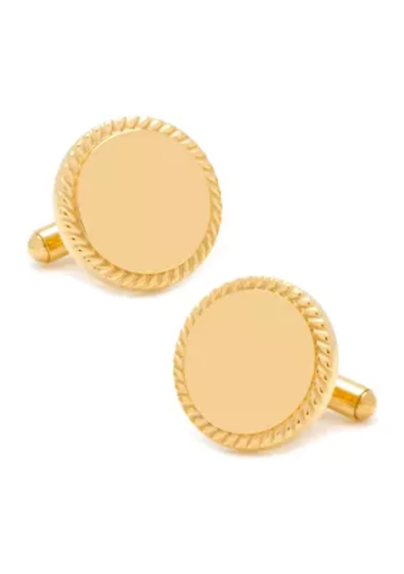 14K Gold Plated Rope Border Round Engravable Cufflinks
