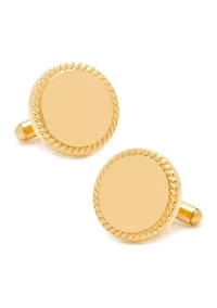 14K Gold Plated Rope Border Round Engravable Cufflinks