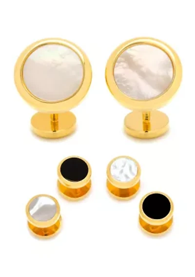 Double Sided Gold Mother of Pearl Round Beveled Stud Set