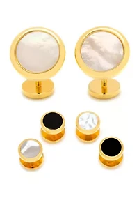 Double Sided Gold Mother of Pearl Round Beveled Stud Set