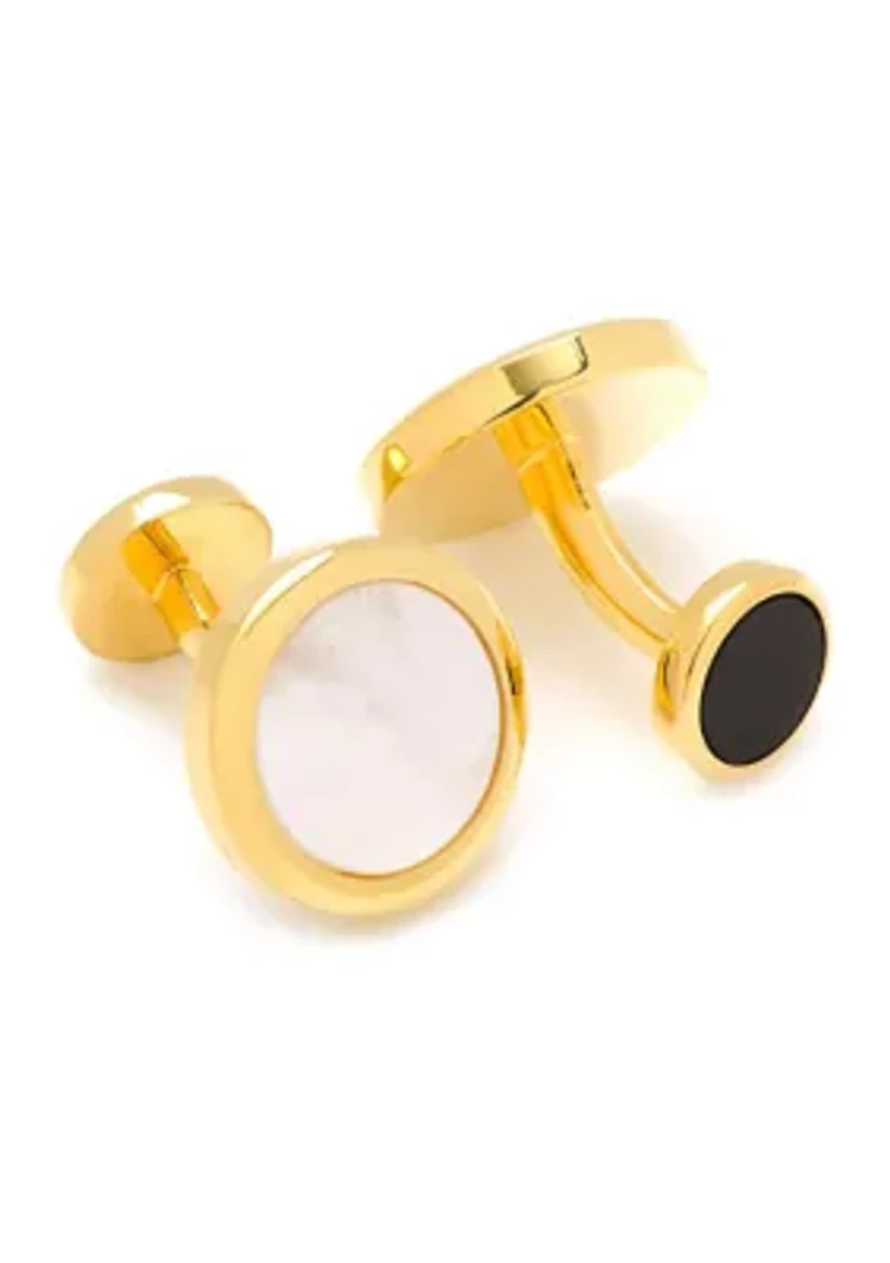 Double Sided Gold Mother of Pearl Round Beveled Stud Set