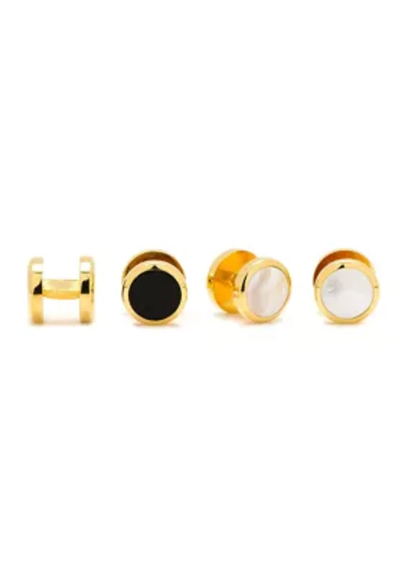 Double Sided Gold Mother of Pearl Round Beveled Stud Set