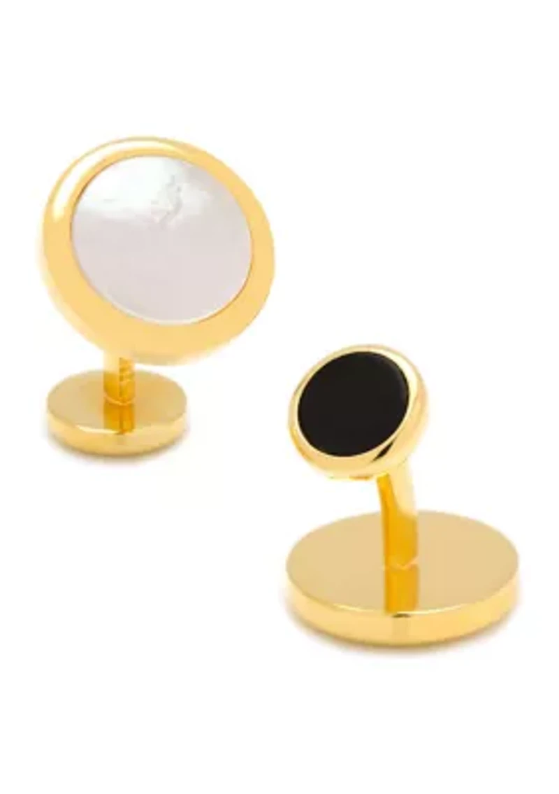 Double Sided Gold Mother of Pearl Round Beveled Cufflinks