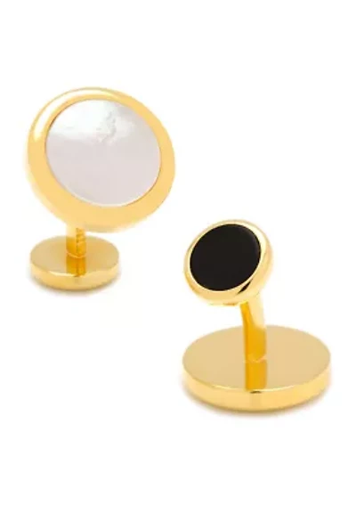 Double Sided Gold Mother of Pearl Round Beveled Cufflinks