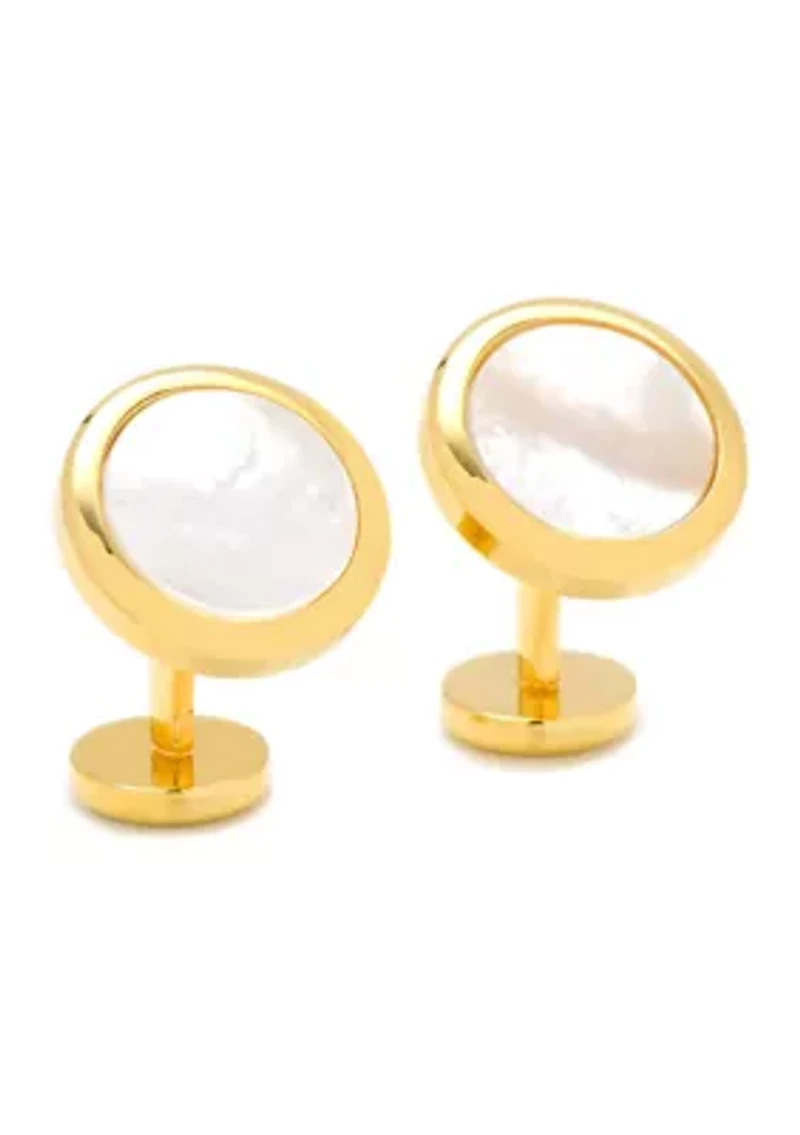 Double Sided Gold Mother of Pearl Round Beveled Cufflinks