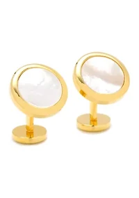 Double Sided Gold Mother of Pearl Round Beveled Cufflinks