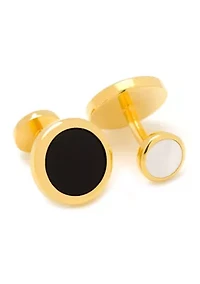 Double Sided Gold Onyx Round Beveled Stud Set
