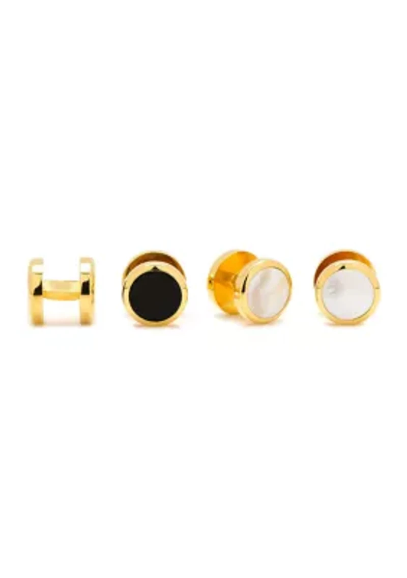 Double Sided Gold Onyx Round Beveled Stud Set