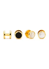Double Sided Gold Onyx Round Beveled Stud Set