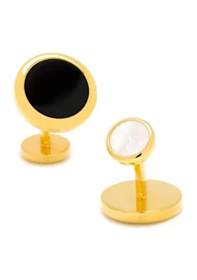 Double Sided Gold Onyx Round Beveled Cufflinks