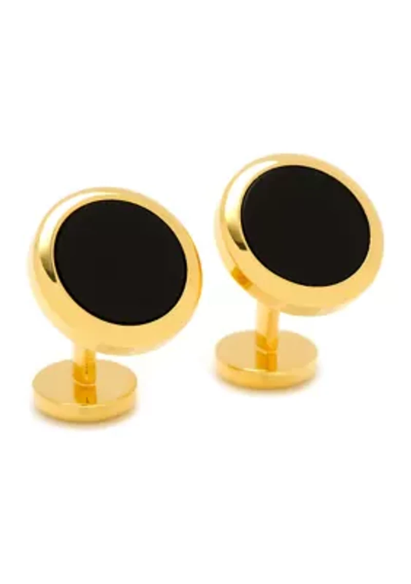 Double Sided Gold Onyx Round Beveled Cufflinks