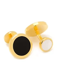 Double Sided Gold Onyx Round Beveled Cufflinks