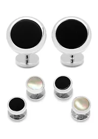 Double Sided Mother of Pearl Round Beveled Stud Set