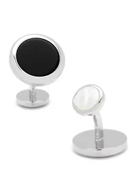 Double Sided Onyx Round Beveled Cufflinks