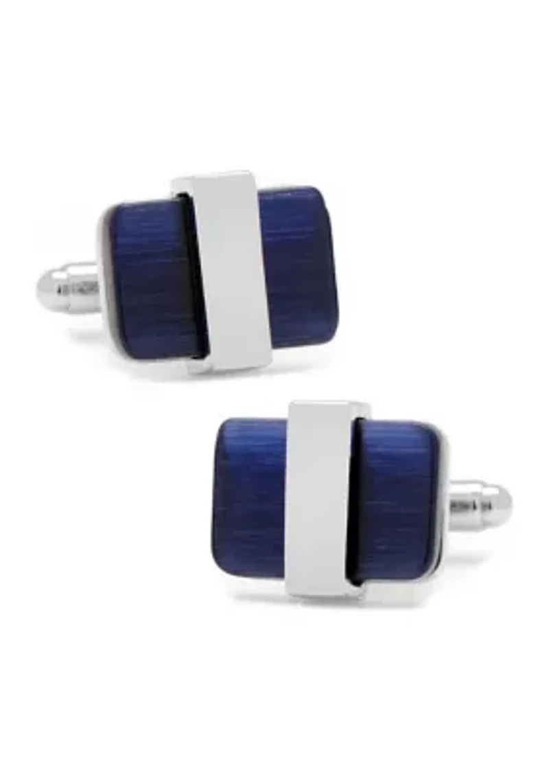 Silver Wrapped Navy Blue Catseye Cufflinks