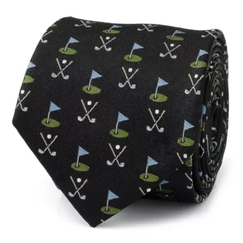 Golf Course Black Silk Tie