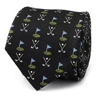 Golf Course Black Silk Tie