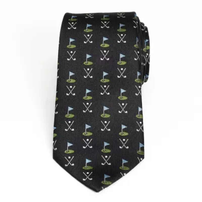 Golf Course Black Silk Tie