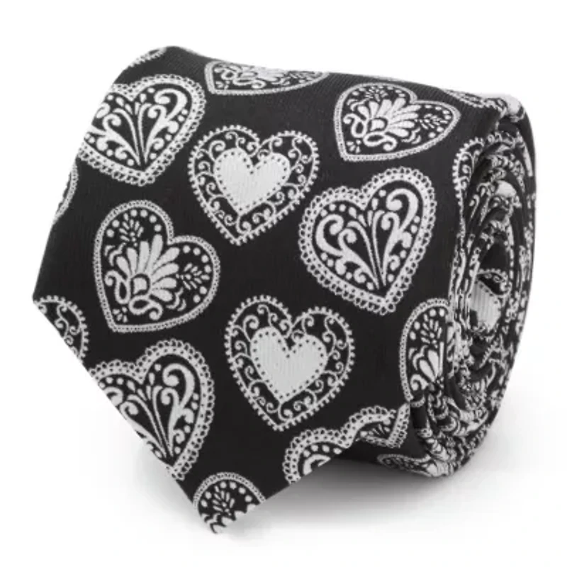 Black and White Paisley Heart Men's Tie