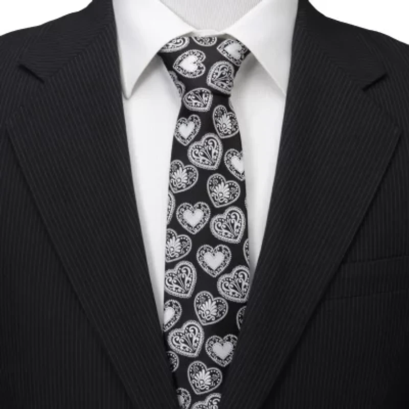 Black and White Paisley Heart Men's Tie