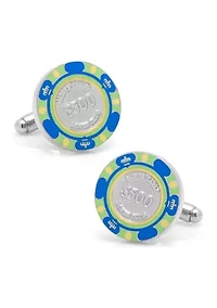 $500 Blue Poker Chip Cufflinks