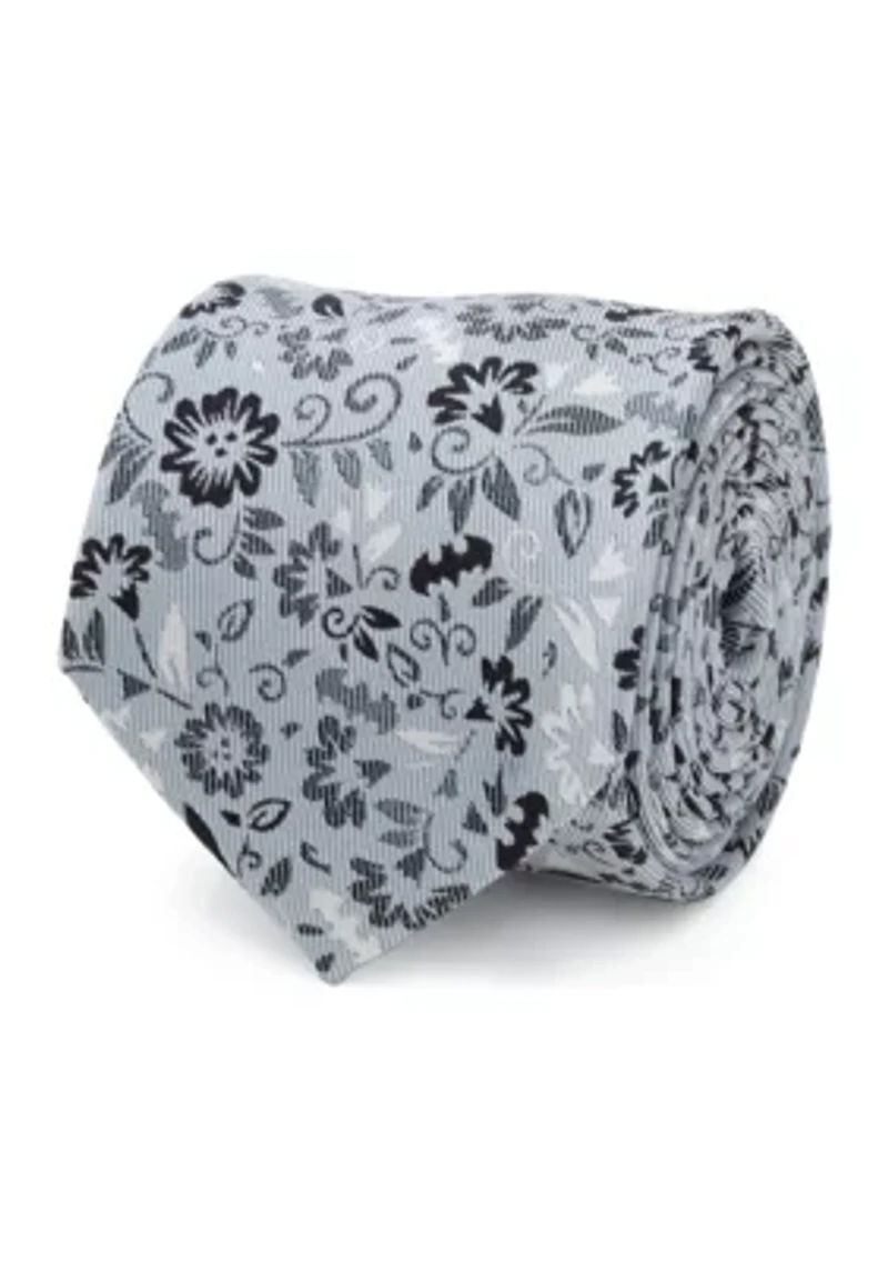 Batman Patterned Floral Blue Tie