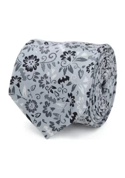 Batman Patterned Floral Blue Tie