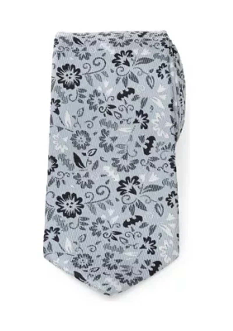 Batman Patterned Floral Blue Tie