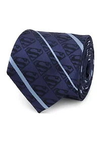 Superman Stripe Pattern Blue Silk Tie
