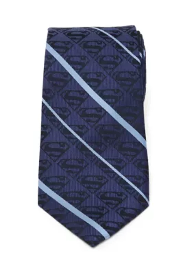 Superman Stripe Pattern Blue Silk Tie