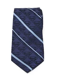 Superman Stripe Pattern Blue Silk Tie