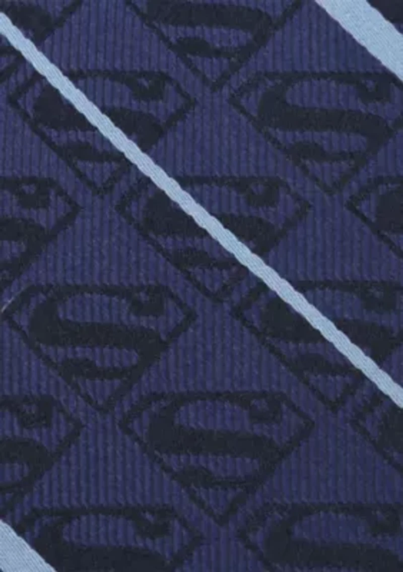 Superman Stripe Pattern Blue Silk Tie
