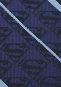 Superman Stripe Pattern Blue Silk Tie