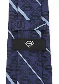 Superman Stripe Pattern Blue Silk Tie