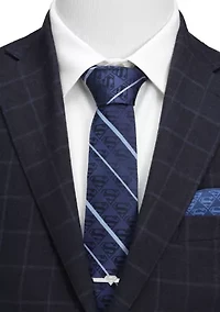Superman Stripe Pattern Blue Silk Tie