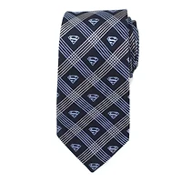 Superman Shield Navy Plaid Tie