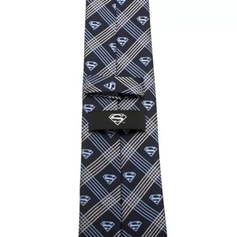 Superman Shield Navy Plaid Tie