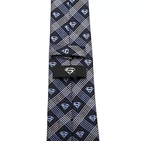 Superman Shield Navy Plaid Tie