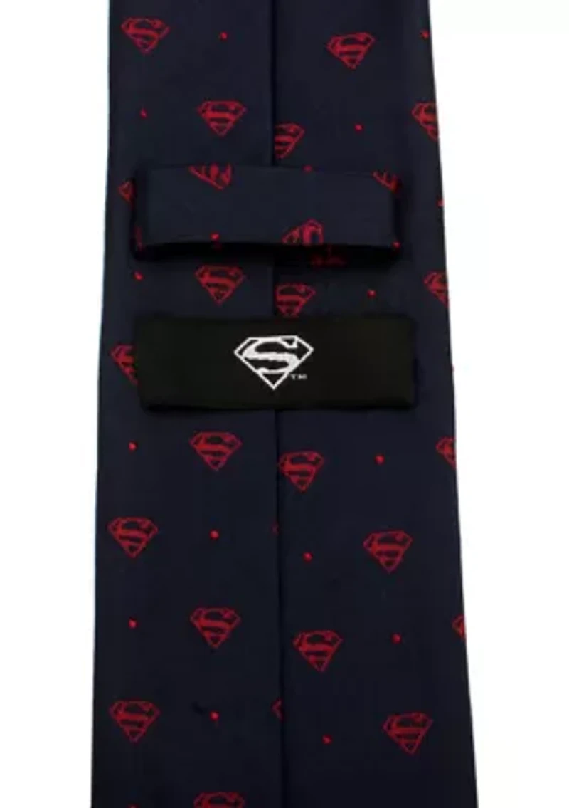 Superman Shield Navy and Red Dot Tie