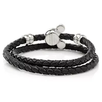 Mickey Silhouette Black Double Wrapped Leather Bracelet