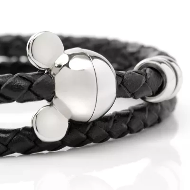 Mickey Silhouette Black Double Wrapped Leather Bracelet