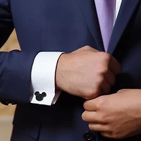 Stainless Steel Black Pave Crystal Mickey Mouse Cufflinks