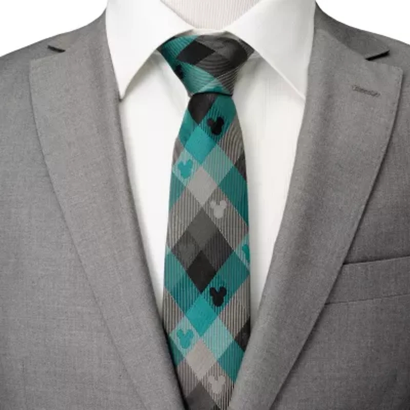 Mickey Silhouette Teal Plaid Tie