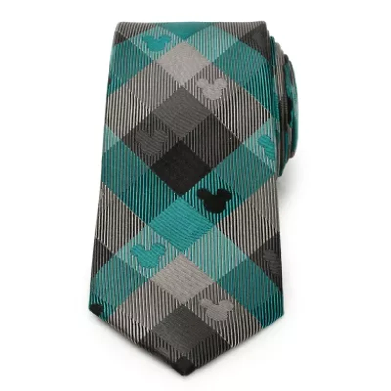 Mickey Silhouette Teal Plaid Tie