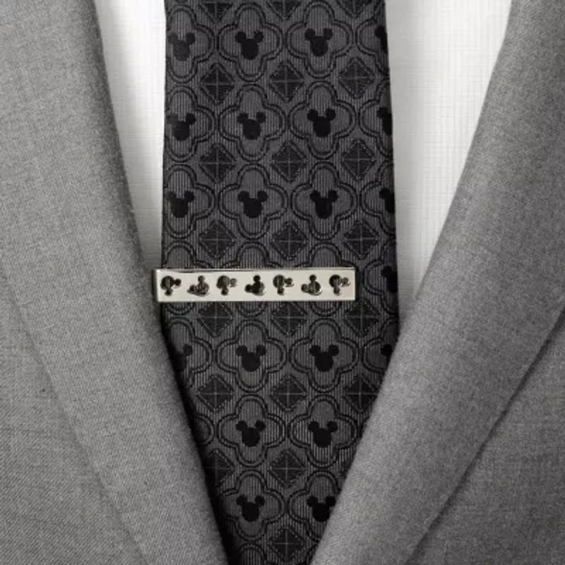 Mickey Mouse Silhouette Cutout Message Silver Tie Bar