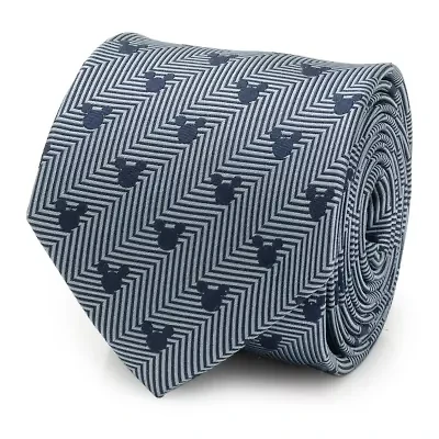 Mickey Silhouette Blue Herringbone Tie